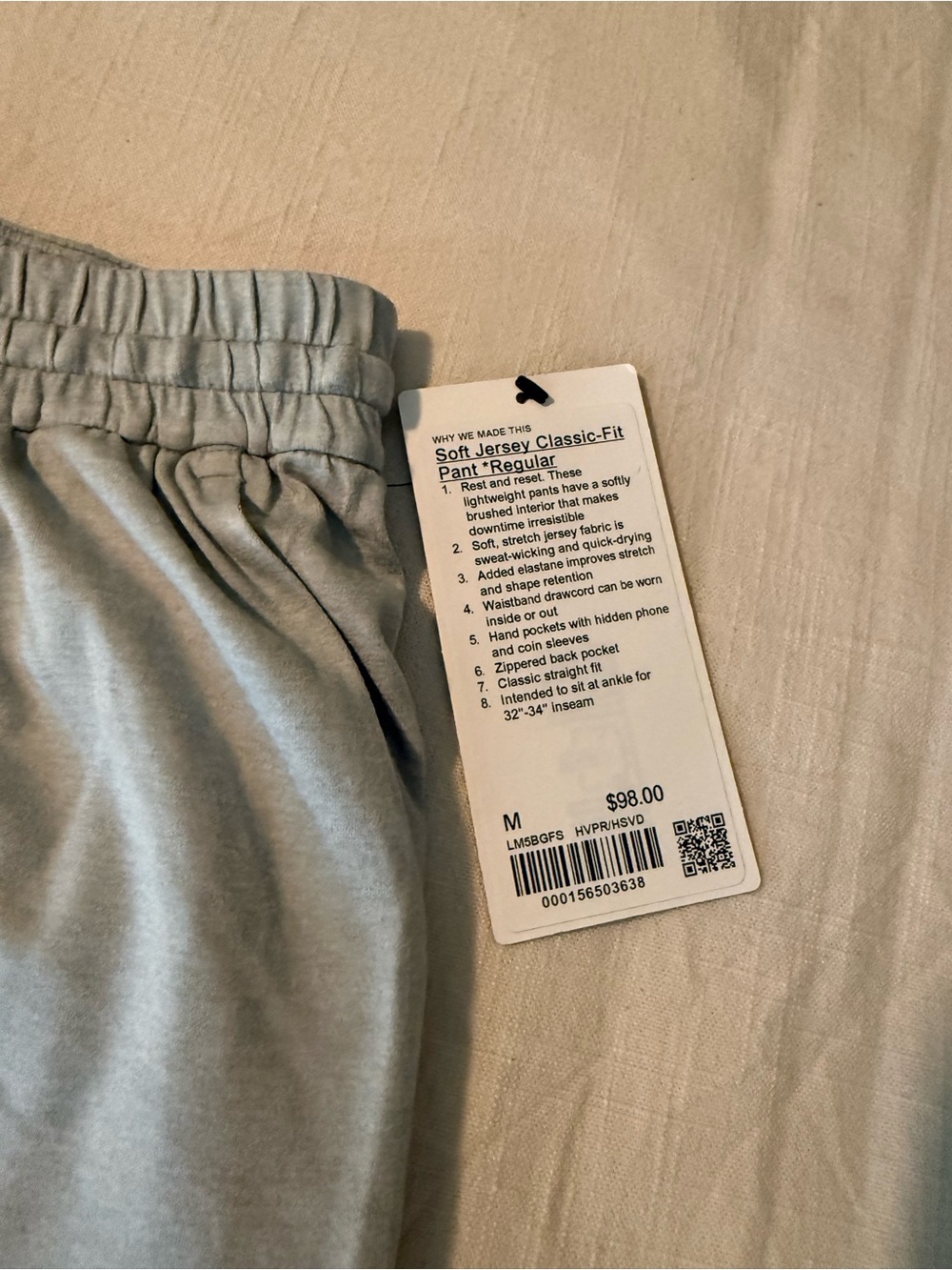 NWT lululemon athletica men’s Soft Jersey Sweatpants in Light Gray